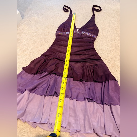 Plum Halter Cocktail Dress Ruffle Hem Beaded Waist Y2K Party Medium - Picture 13 of 16